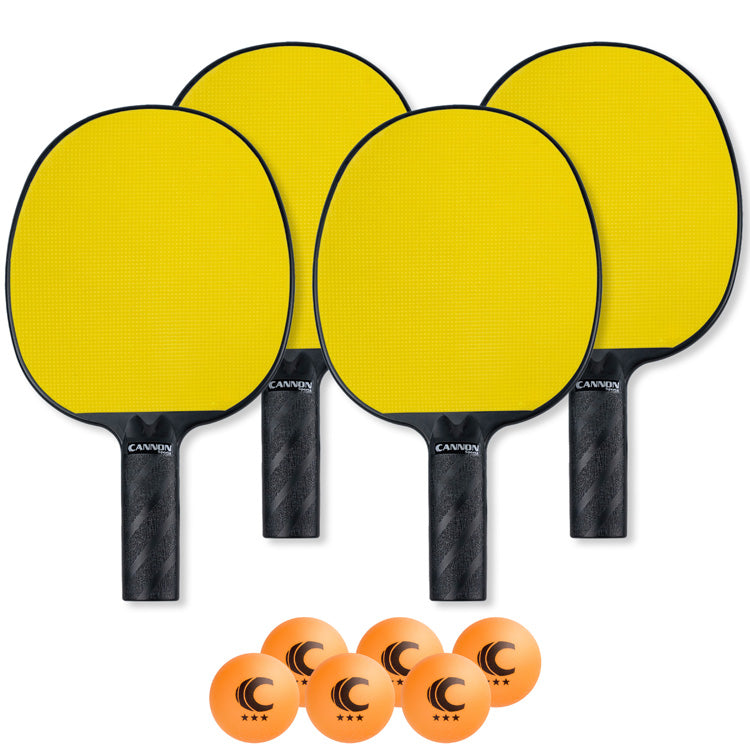 Table Tennis Paddle with Rubber Face Set (4 Paddles + 6 Orange Balls)