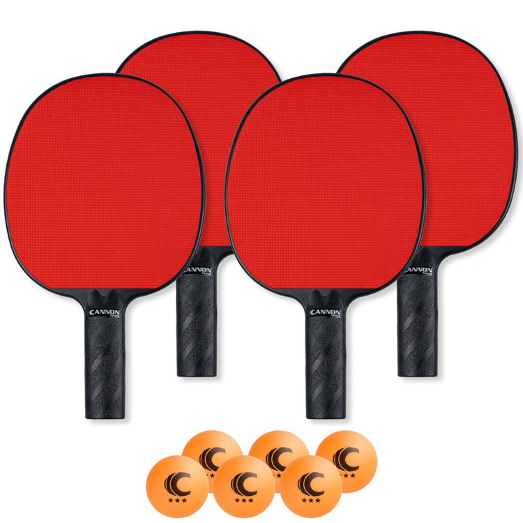 Table Tennis Paddle with Rubber Face Set (4 Paddles + 6 Orange Balls)