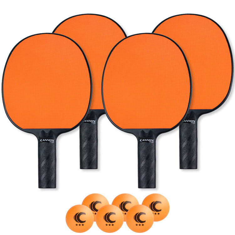 Table Tennis Paddle with Rubber Face Set (4 Paddles + 6 Orange Balls)