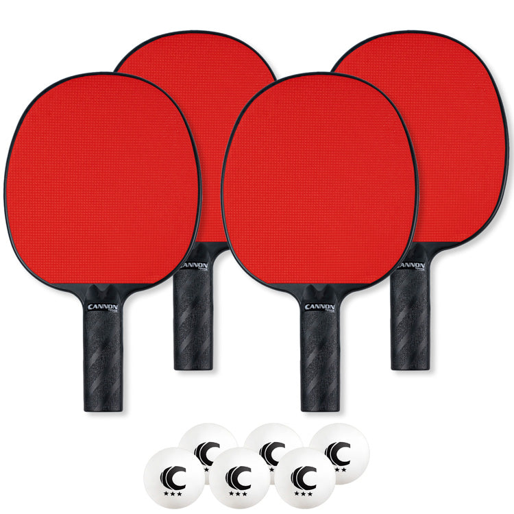 Table Tennis Paddle with Rubber Face Set (4 Paddles + 6 White Balls)