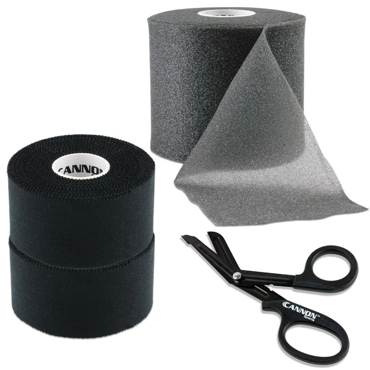 Athletic Tape with Pre-Wrap and Scissor, Black Tape Set