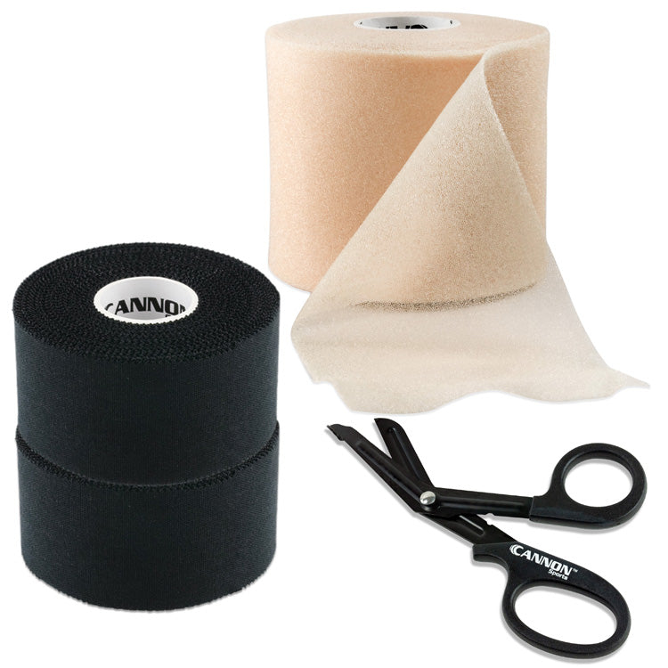 Athletic Tape with Pre-Wrap and Scissor, Black Tape Set