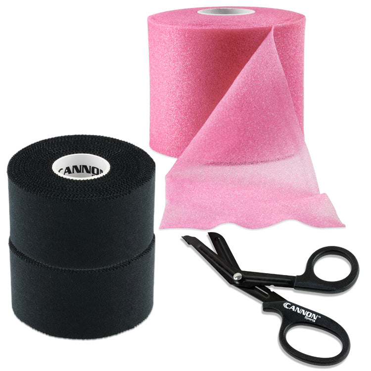 Athletic Tape with Pre-Wrap and Scissor, Black Tape Set