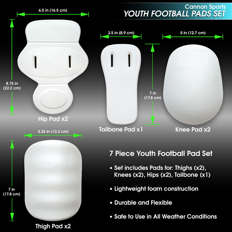 7pc Youth Slotted Football Pads – Thigh, Knee, Hip, Tailbone