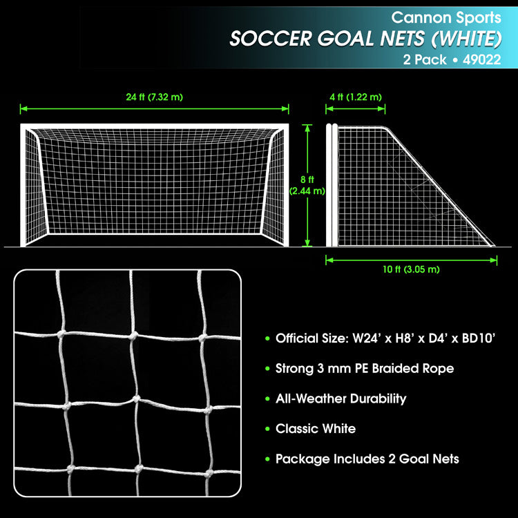 White Soccer Goal Net 24' x 8' Weatherproof & Heavy Duty 2-Pack