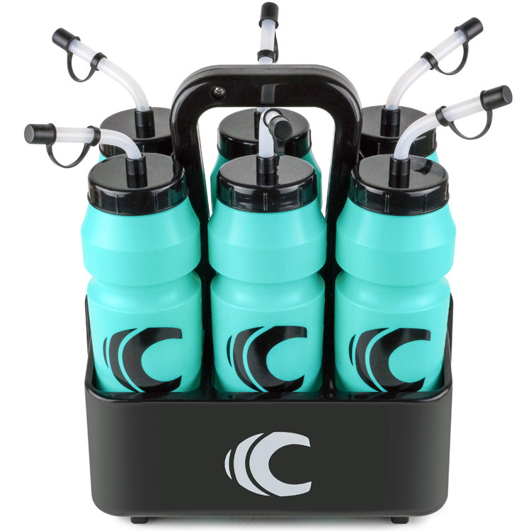 Squeeze Water Bottle with Straw Lid 1-Liter 6-Pack with Bottle Carrier