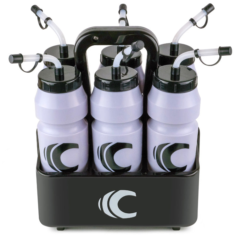Squeeze Water Bottle with Straw Lid 1-Liter 6-Pack with Bottle Carrier