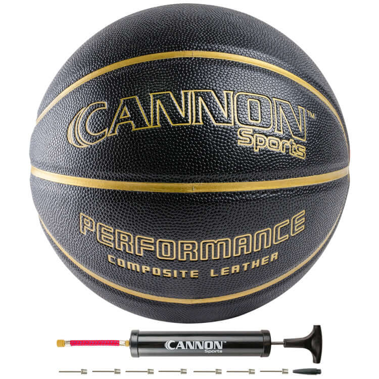 Official Size Leather Composite Basketball with Ball Pump, Black