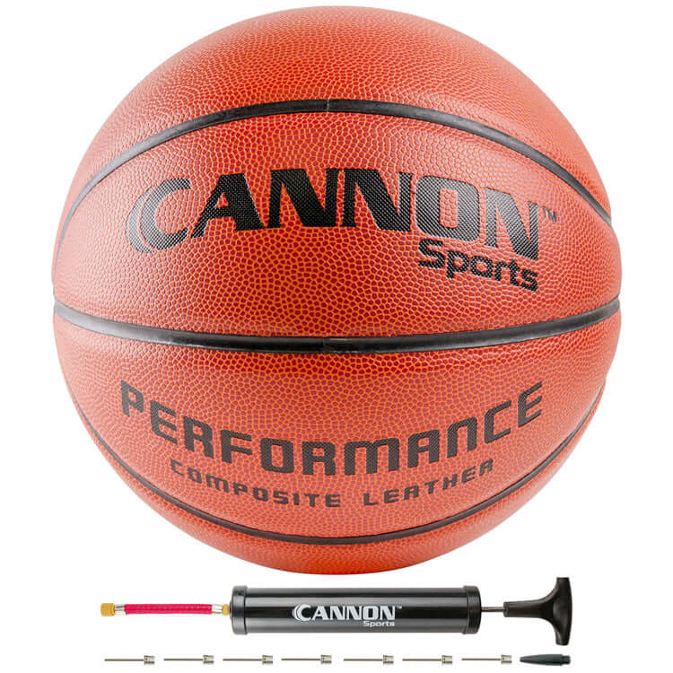 Official Size Leather Composite Basketball with Ball Pump, Orange