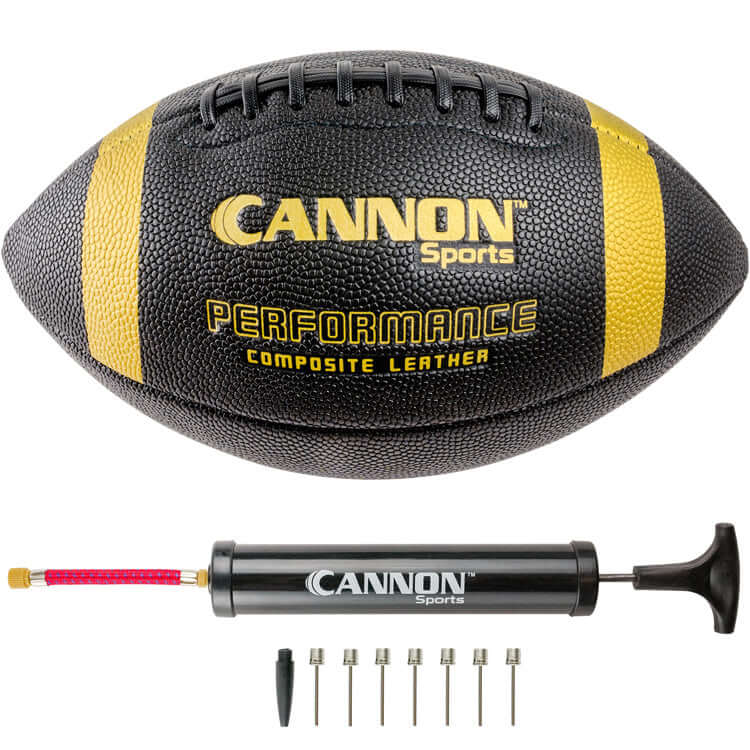 Official Size Leather Composite Football with Ball Pump, Black/Gold