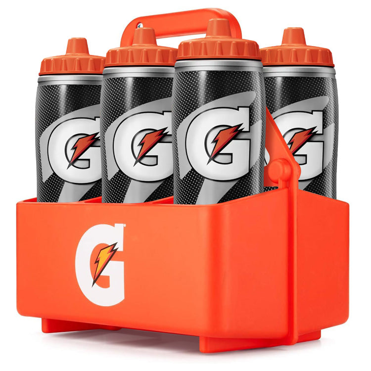 Gatorade Black 30oz Insulated Squeeze Water Bottle, 6 Pack with Carrier