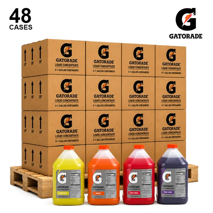 Gatorade Liquid Concentrate Full Pallet – 48 Cases (192 One-Gallon Containers) – Makes 1,152 Gallons – Choose Flavors