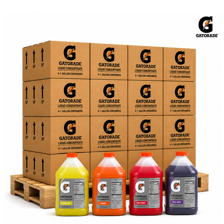 Gatorade Liquid Concentrate Full Pallet – 48 Cases (192 One-Gallon Containers) – Makes 1,152 Gallons – Choose Flavors