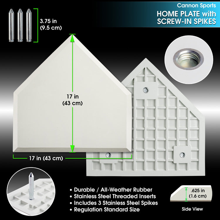 Regulation Size Rubber Home Plate with Screw-in Spikes