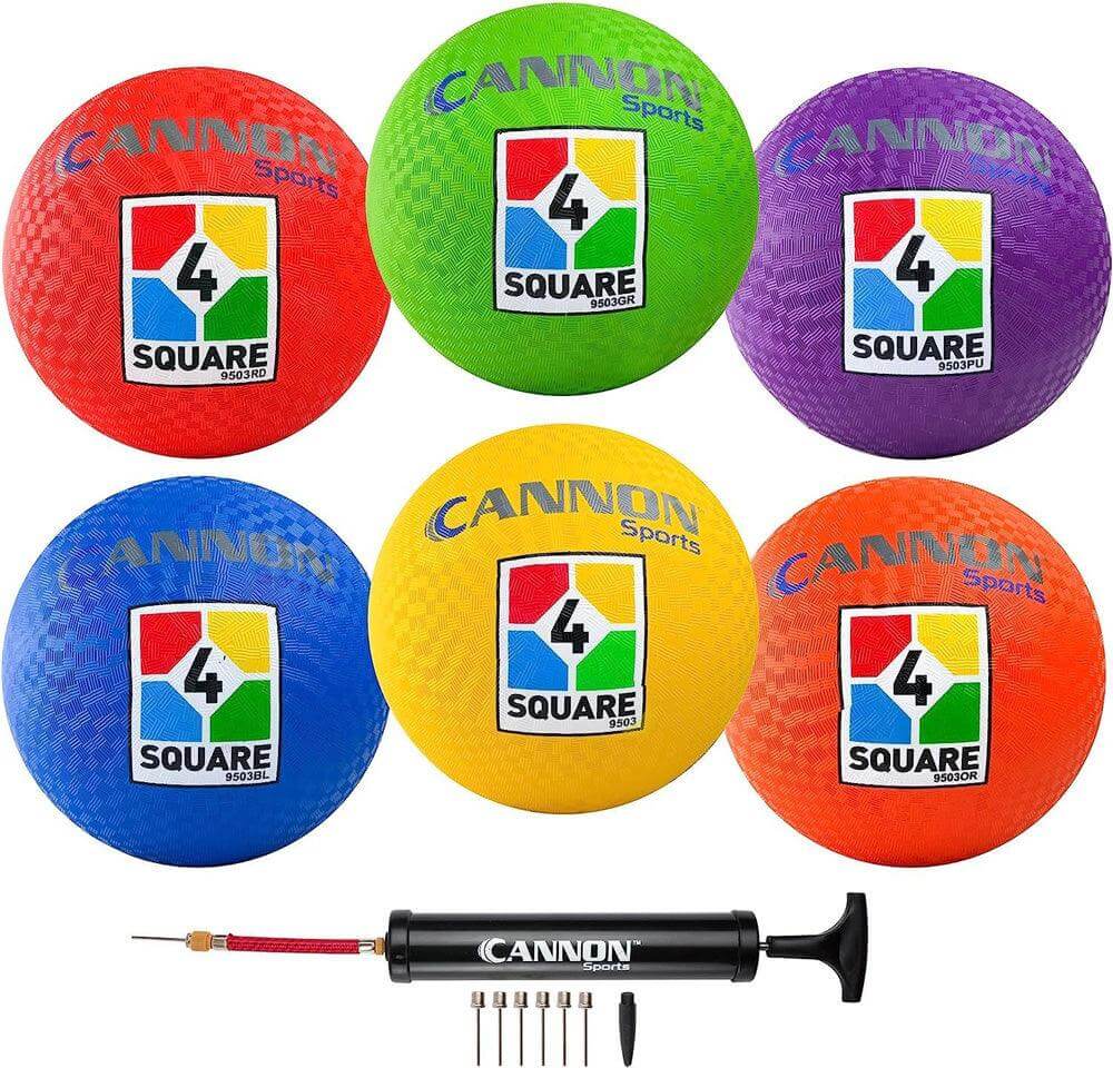 Cannon Sports 4 Square Playground Ball Set for Kids, Includes Six Balls and Pump - Cannon Sports