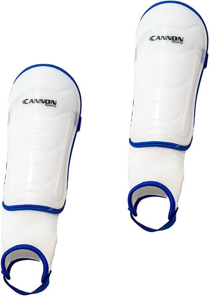 Cannon Sports 4910 White & Blue Soccer Shin Guards - with Hard Shell and Foam Padding - for Adults, Men and Women - Cannon Sports