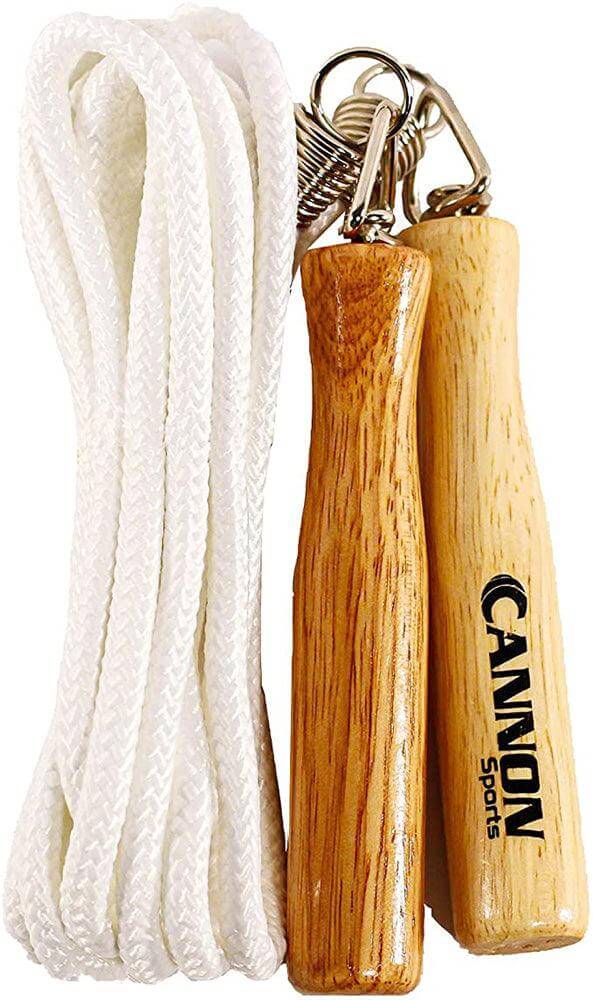 Cannon Sports 9534 9-ft polyester Jump Rope with Spring Loaded Wooden Handles for Speed Jumping - Cannon Sports