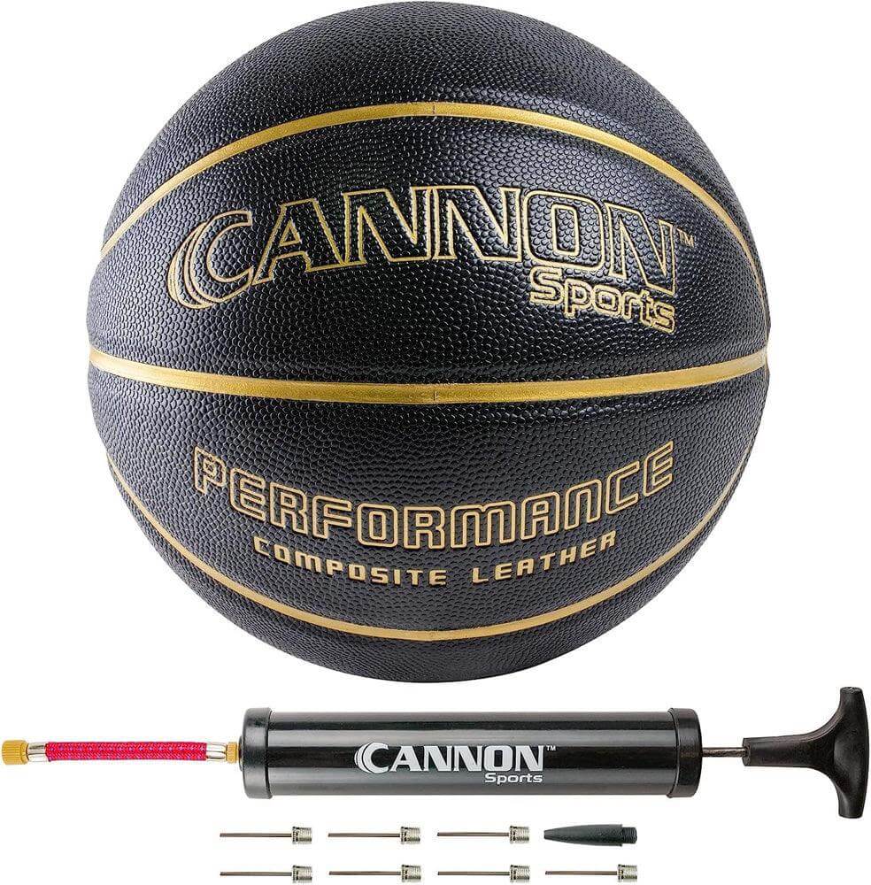 Cannon Sports Leather Composite Official Size Basketball with Ball Pump, Black - Cannon Sports