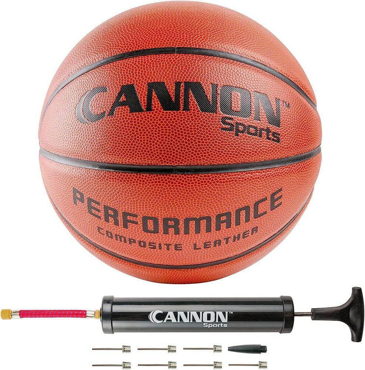 Cannon Sports Leather Composite Official Size Basketball with Ball Pump, Orange - Cannon Sports