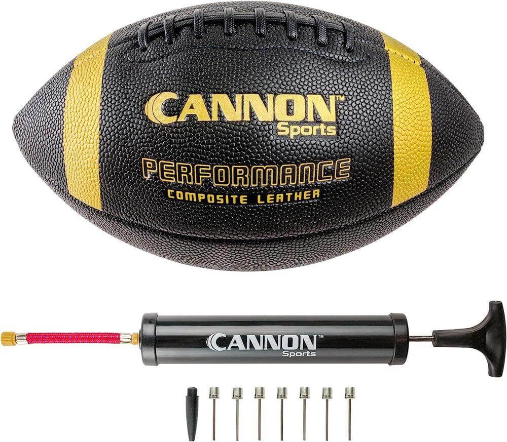 Cannon Sports Leather Composite Official Size Football with Ball Pump, Black/Gold - Cannon Sports