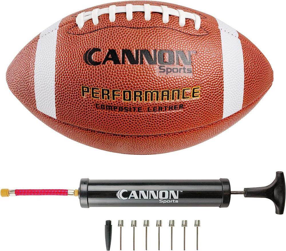 Cannon Sports Leather Composite Official Size Football with Ball Pump, Orange/White - Cannon Sports