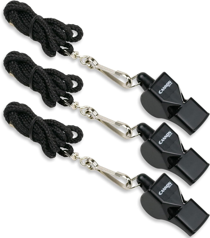Cannon Sports Loud Whistles with Lanyard, 3 Pack, Black