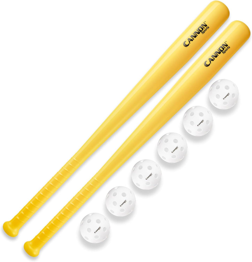 Cannon Sports Plastic Baseball Bat and Plastic Baseball Set, Includes 2 Yellow Bats and 6 Balls
